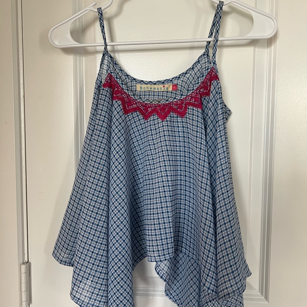 Bohemian Blue and Red Checkered Top
